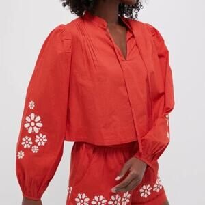 CIAO LUCIA Clay and Ivory Embroidered Salm Top Size XL